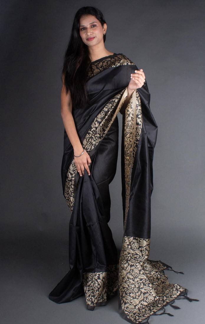 BLACK BEAUTIFUL RAW  SILK PRETTY SAREE