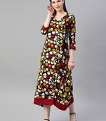 Geroo Jaipur Yellow & Black Kalamkari Hand Block Printed Rayon Sustainable Dress