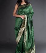 DARK GREEN BEAUTIFUL RAW  SILK PRETTY SAREE