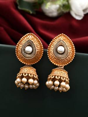 Meenakari yellow small jhumkis earrings copper gold plated for women & girls 5