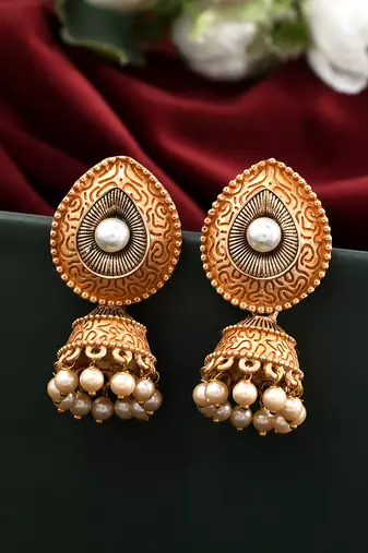 Meenakari yellow small jhumkis earrings copper gold plated for women & girls