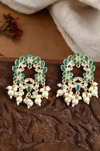 Green enamel stud earrings copper gold plated for women & girls