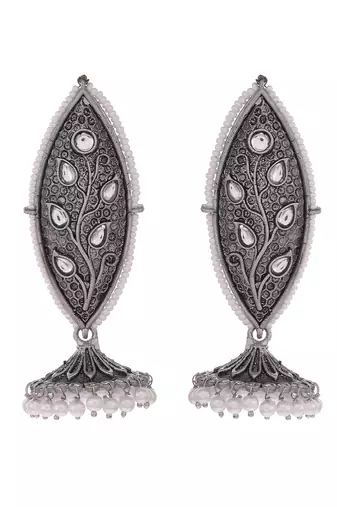 Meenakari silver jhumkis earrings copper black silver plated for women & girls