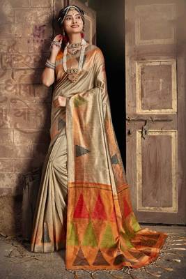CHIKU BEAUTIFUL RAW  SILK PRETTY SAREE 2