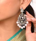 Eyecatching black silver peacock design drop earrings