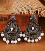 Eyecatching black silver peacock design drop earrings for women and girls