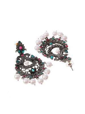 Eyecatching black silver peacock design drop earrings for women and girls 4