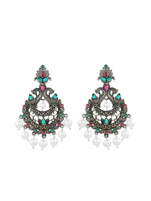 Eyecatching black silver peacock design drop earrings for women and girls 5