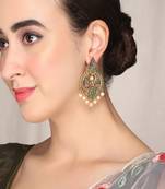 Mesmerizing green kemp stone pearls drop chandbalis traditional antique gold look drop earring for women and girls