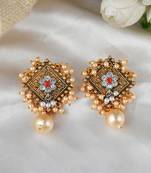 Traditional antique gold look red stone earrings embellished with pearls for women and girls