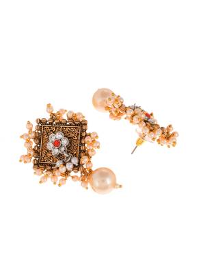Traditional antique gold look red stone earrings embellished with pearls for women and girls 3