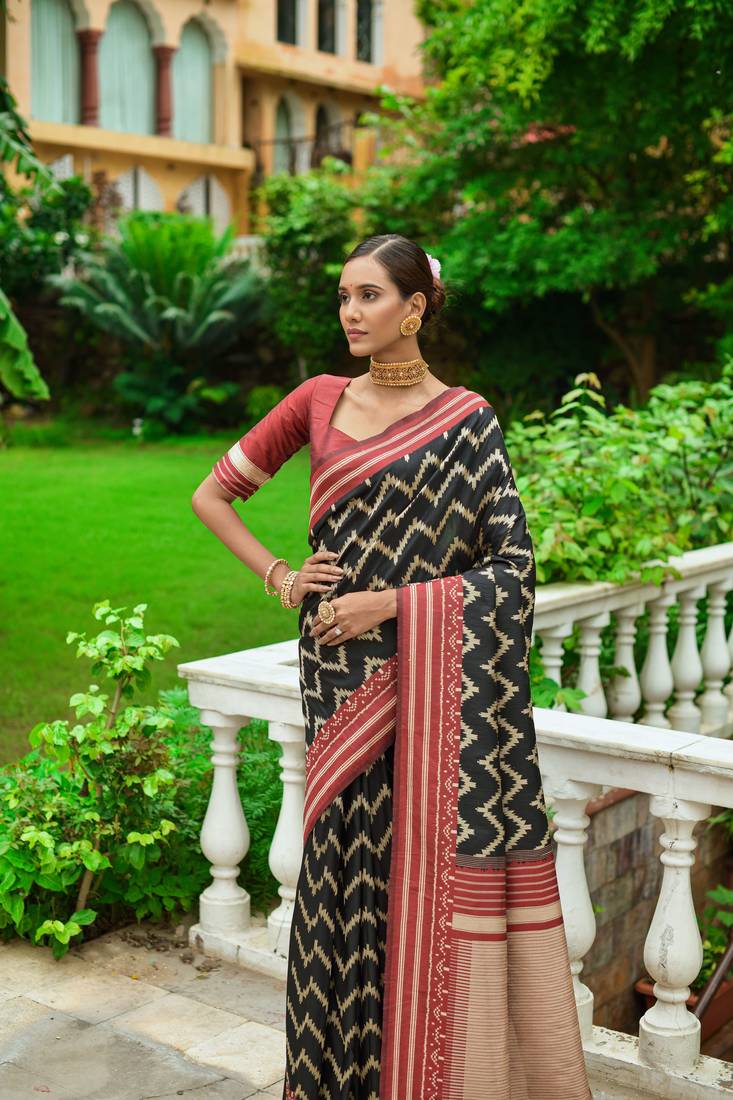 BLACK LEHRIYA DESIGN RAW  SILK PRETTY SAREE