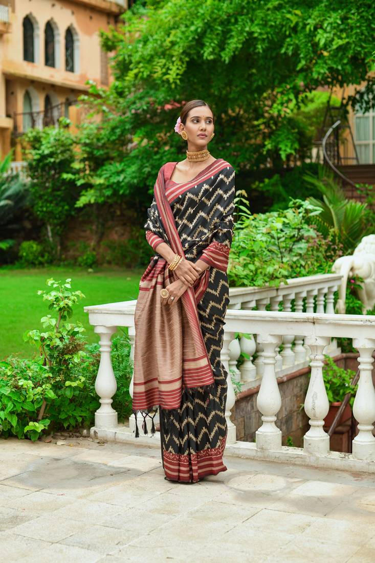 BLACK LEHRIYA DESIGN RAW  SILK PRETTY SAREE