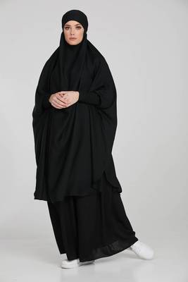 Modest City Jilbab Crepe Plain Full Sleeve Black 1