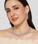 Dazzling pink american diamond jewellery set for women |  ad necklace set rhodium plated for women & girls