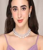 White brilliant cut american diamond jewellery set for women |  zircon necklace set rhodium plated for women & girls