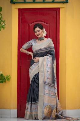 BLUE GREEN BEAUTIFUL TUSSAR SILK PRETTY SAREE 2