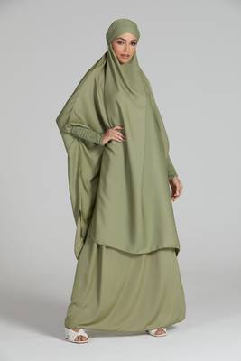 modest city olive green crepe jilbab set 1