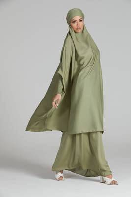 modest city olive green crepe jilbab set 2