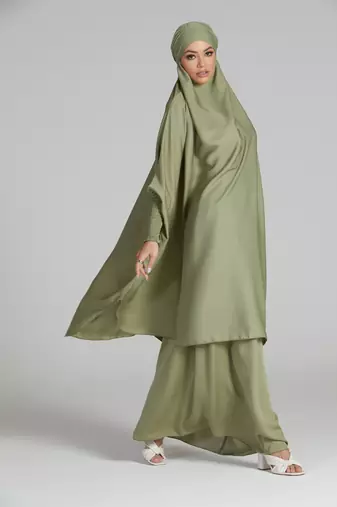 modest city olive green crepe jilbab set