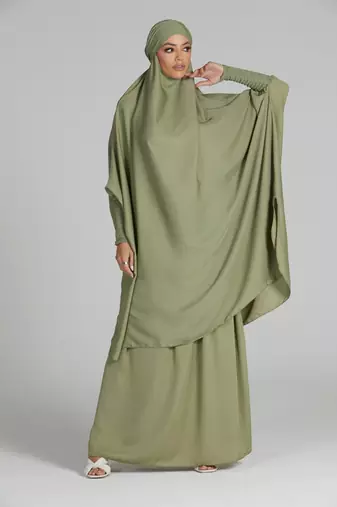modest city olive green crepe jilbab set