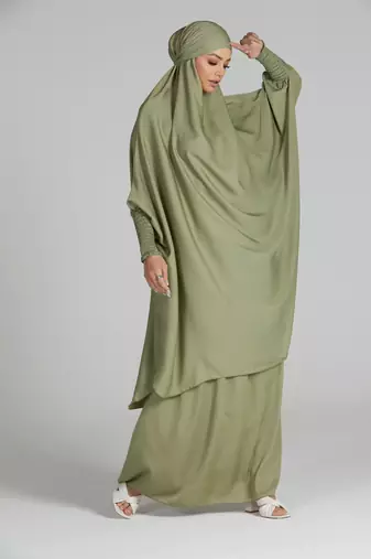modest city olive green crepe jilbab set