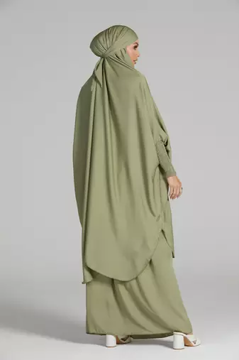 modest city olive green crepe jilbab set