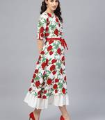 Geroo Jaipur White & Red Floral Hand Block Printed Pure Cotton Sustainable Dress