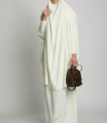 Modest Off-White Two-Piece Jilbab Abaya Set | Plain Crepe Fabric Daily Wear