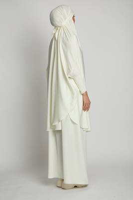 Modest Off-White Two-Piece Jilbab Abaya Set | Plain Crepe Fabric Daily Wear 2