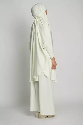 Modest Off-White Two-Piece Jilbab Abaya Set | Plain Crepe Fabric Daily Wear
