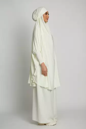 Modest Off-White Two-Piece Jilbab Abaya Set | Plain Crepe Fabric Daily Wear