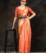 ORANGE AASAM SILK UNIQUE PRETTY SAREE