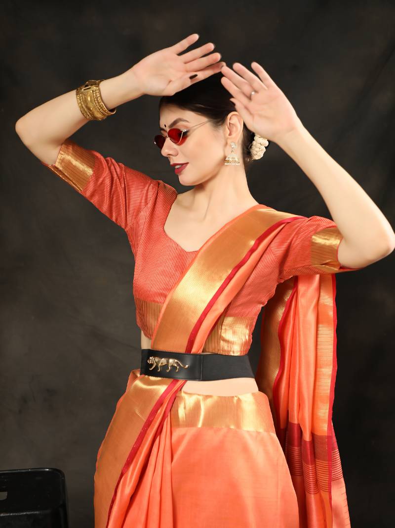 ORANGE AASAM SILK UNIQUE PRETTY SAREE