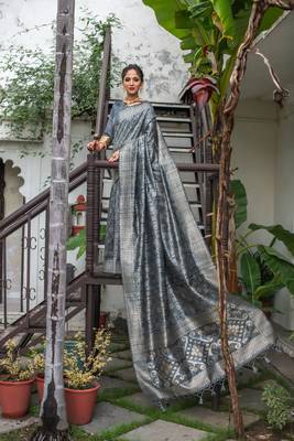 GREY TUSSAR SILK UNIQUE PRETTY SAREE 1