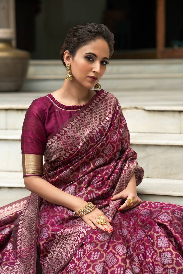 WINE TUSSAR SILK UNIQUE PRETTY SAREE