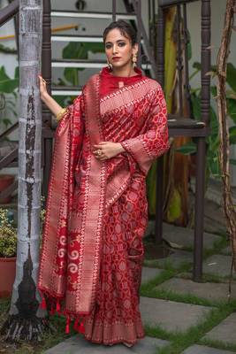 RED TUSSAR SILK UNIQUE PRETTY SAREE 1