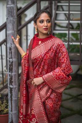 RED TUSSAR SILK UNIQUE PRETTY SAREE 2
