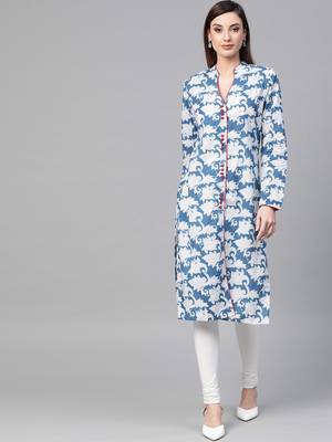   Indigo Hand Block Printed Straight Pure Cotton Kurta 1