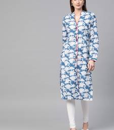   Indigo Hand Block Printed Straight Pure Cotton Kurta