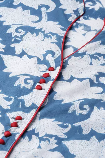   Indigo Hand Block Printed Straight Pure Cotton Kurta