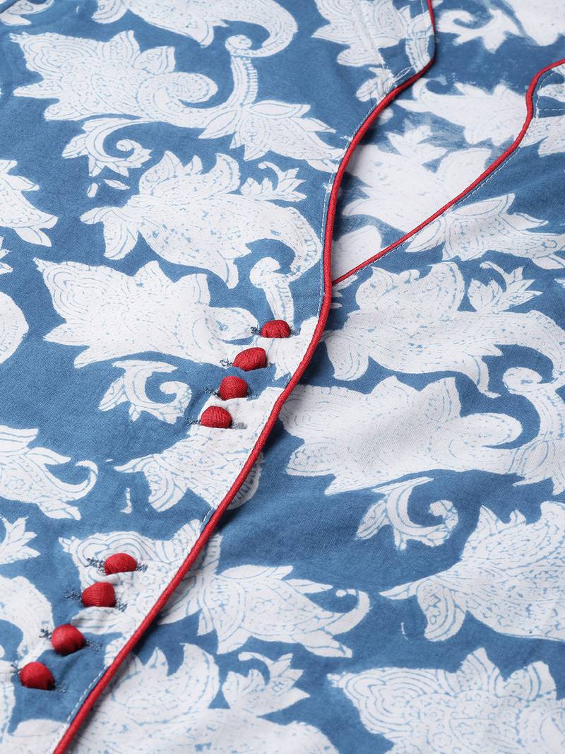 Geroo Jaipur Indigo Hand Block Printed Straight Pure Cotton Kurta