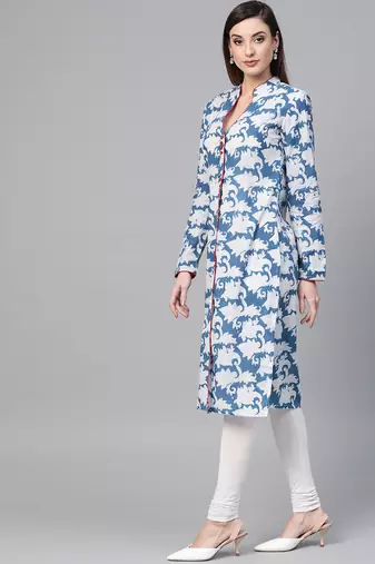   Indigo Hand Block Printed Straight Pure Cotton Kurta