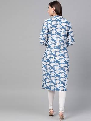   Indigo Hand Block Printed Straight Pure Cotton Kurta 4