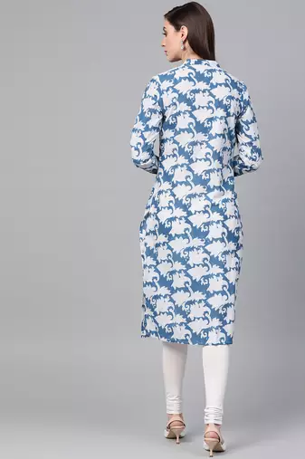   Indigo Hand Block Printed Straight Pure Cotton Kurta