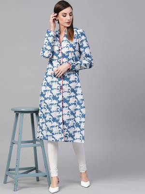   Indigo Hand Block Printed Straight Pure Cotton Kurta 5