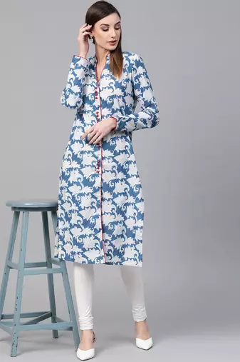   Indigo Hand Block Printed Straight Pure Cotton Kurta