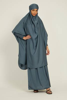 modest city two piece grey jilbab set with dolman sleeves 2