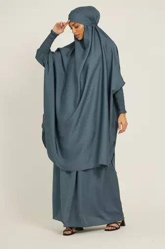 modest city two piece grey jilbab set with dolman sleeves