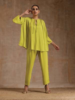 Lime Modal Shoulder Pleat Co-Ord Set 1